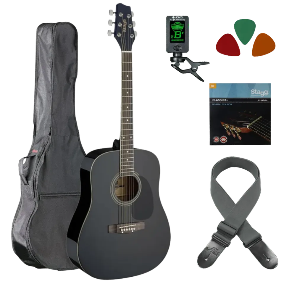 MAI Starter akoestische gitaar starterset zwart staal