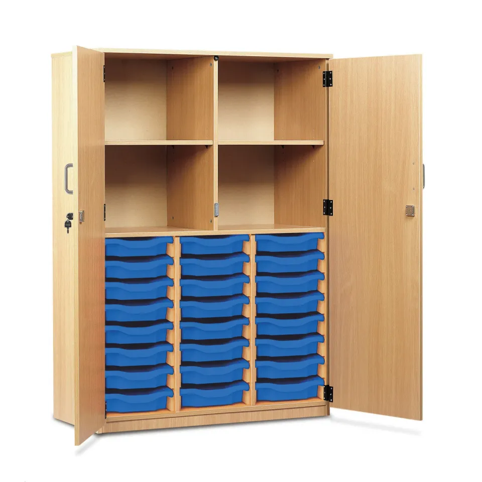 Monarch 24 opbergkast beuken 4 vakken met trays blauw