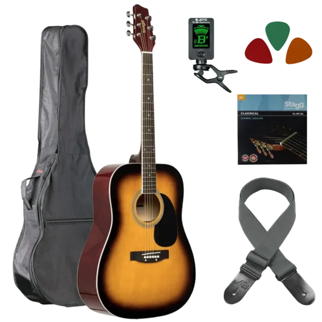 MAI akoestische gitaar starterset sunburst western staal