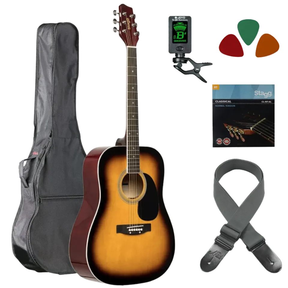 MAI akoestische gitaar starterset sunburst western staal
