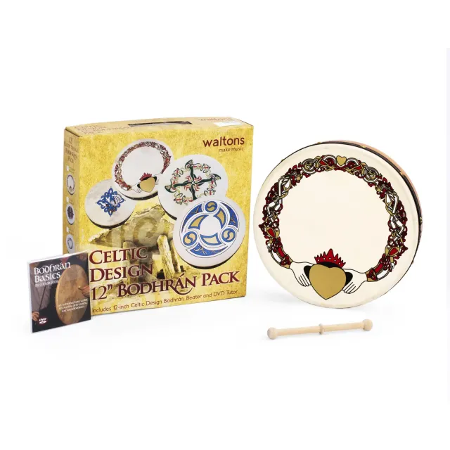 Percussion Plus bodhran 12 inch Claddagh met tipper