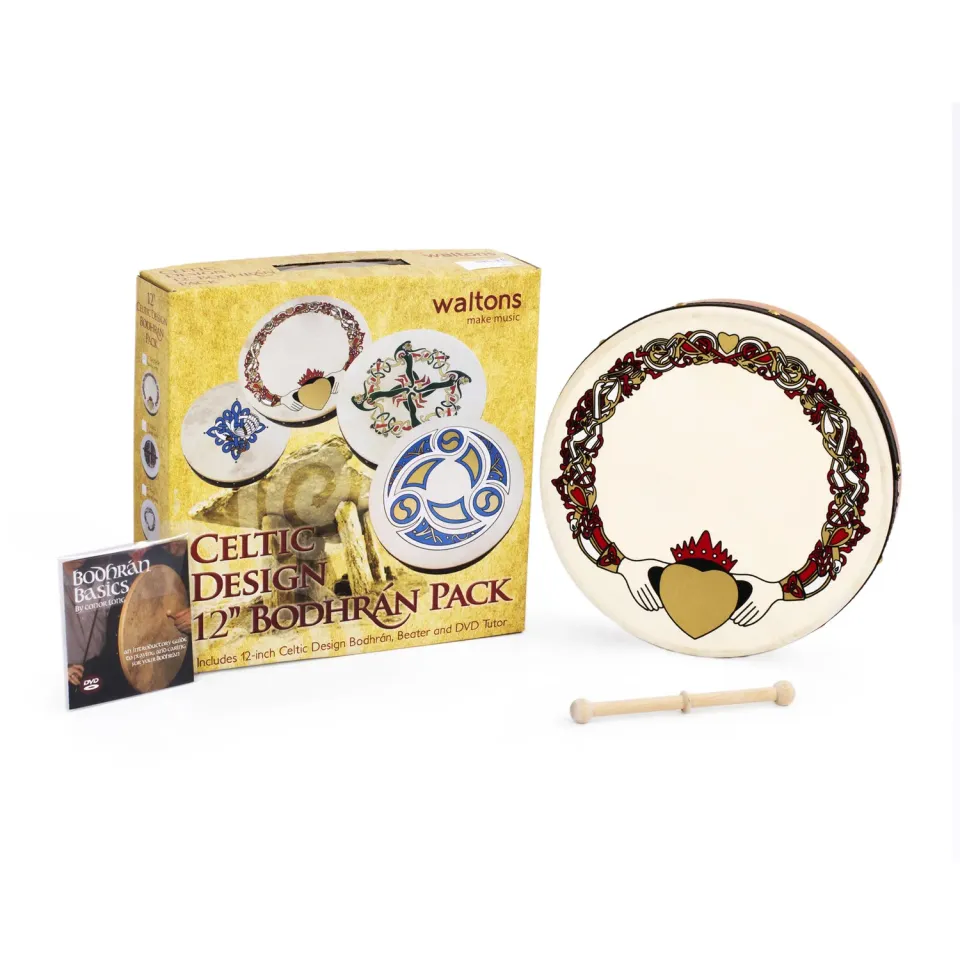 Percussion Plus bodhran 12 inch Claddagh met tipper