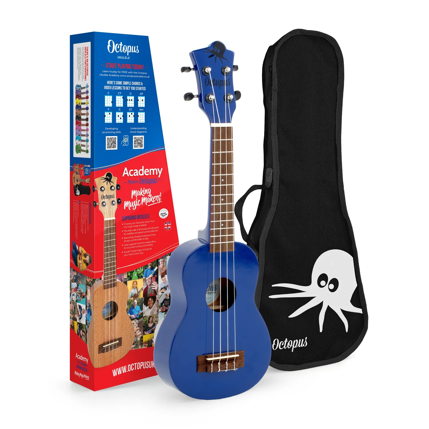 Octopus Academy sopraan ukelele 12 pack mixed colours
