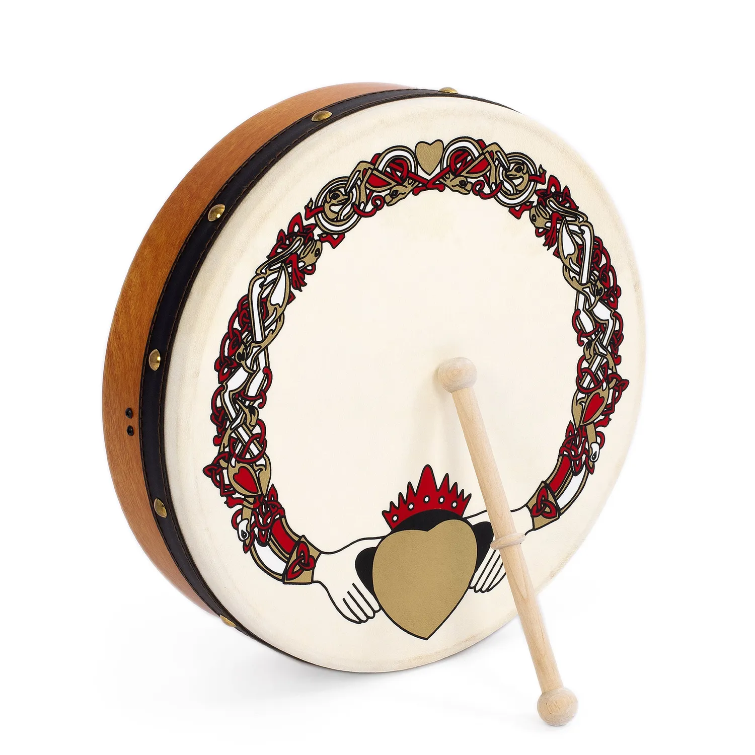Percussion Plus bodhran 12 inch Claddagh met tipper