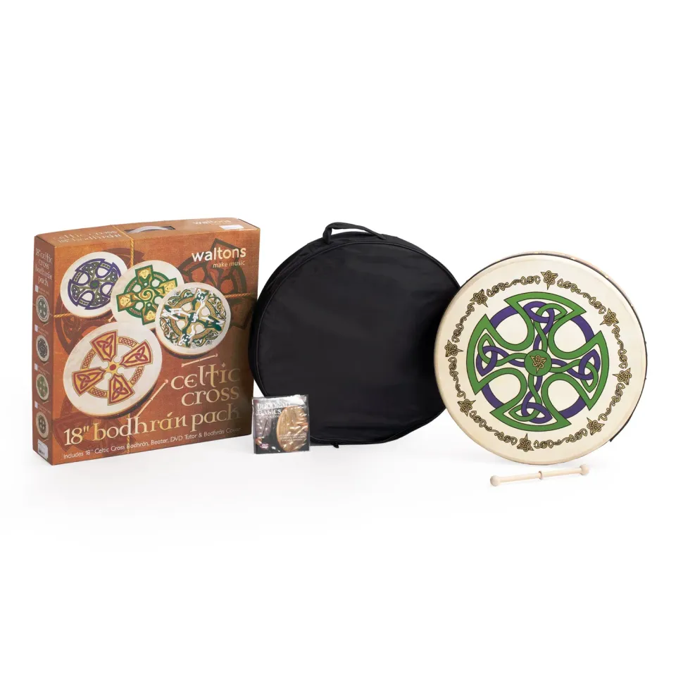 Percussion Plus Brosna Cross bodhran 18 inch met tas natuurvel