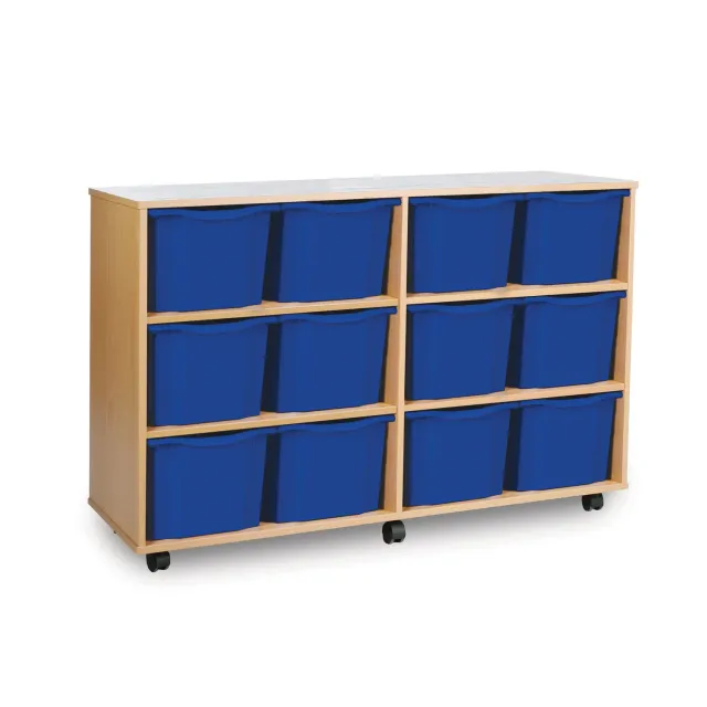 Monarch opbergkast 12 triple trays blauw beuken 4x3