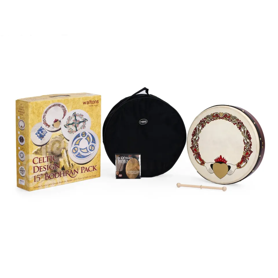 Percussion Plus Claddagh bodhran 15 inch met tas